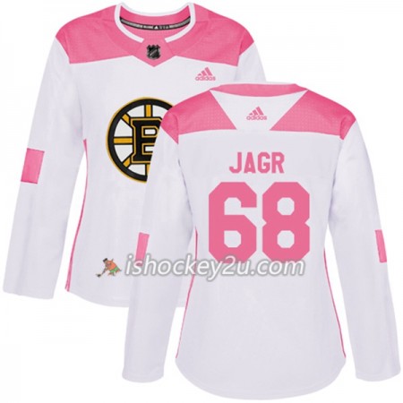 Dame NHL Boston Bruins Trøje Jaromir Jagr 68 Adidas 2017-2018 Hvid Lyserød Fashion Authentic